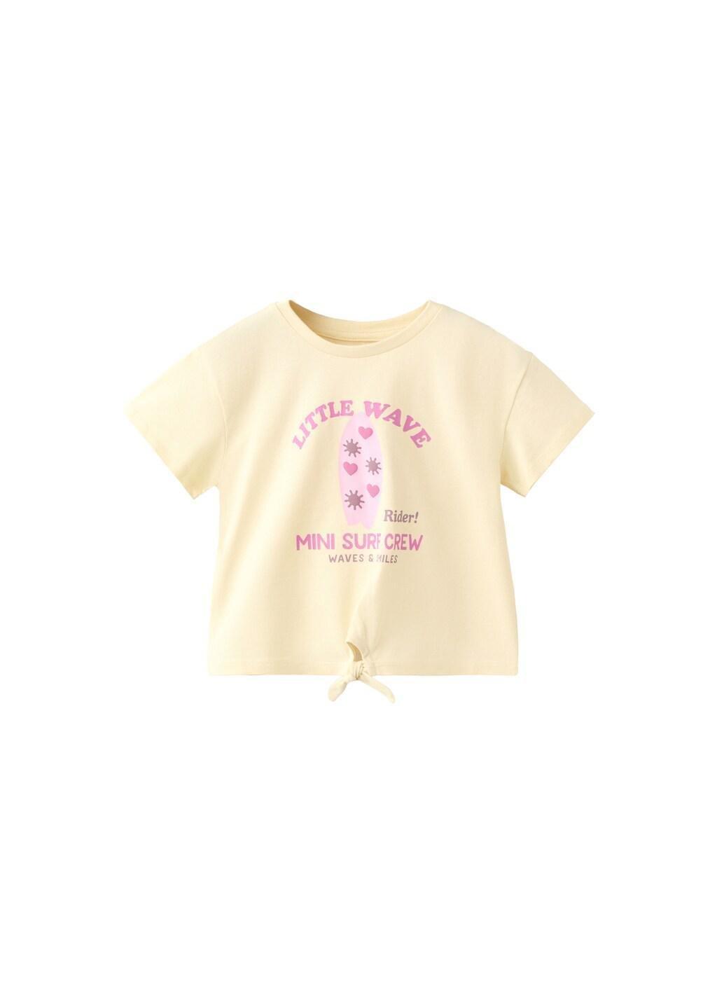Yellow Printed T-Shirt With Tie Detail, Baby Girls, Yellow, large image number 5