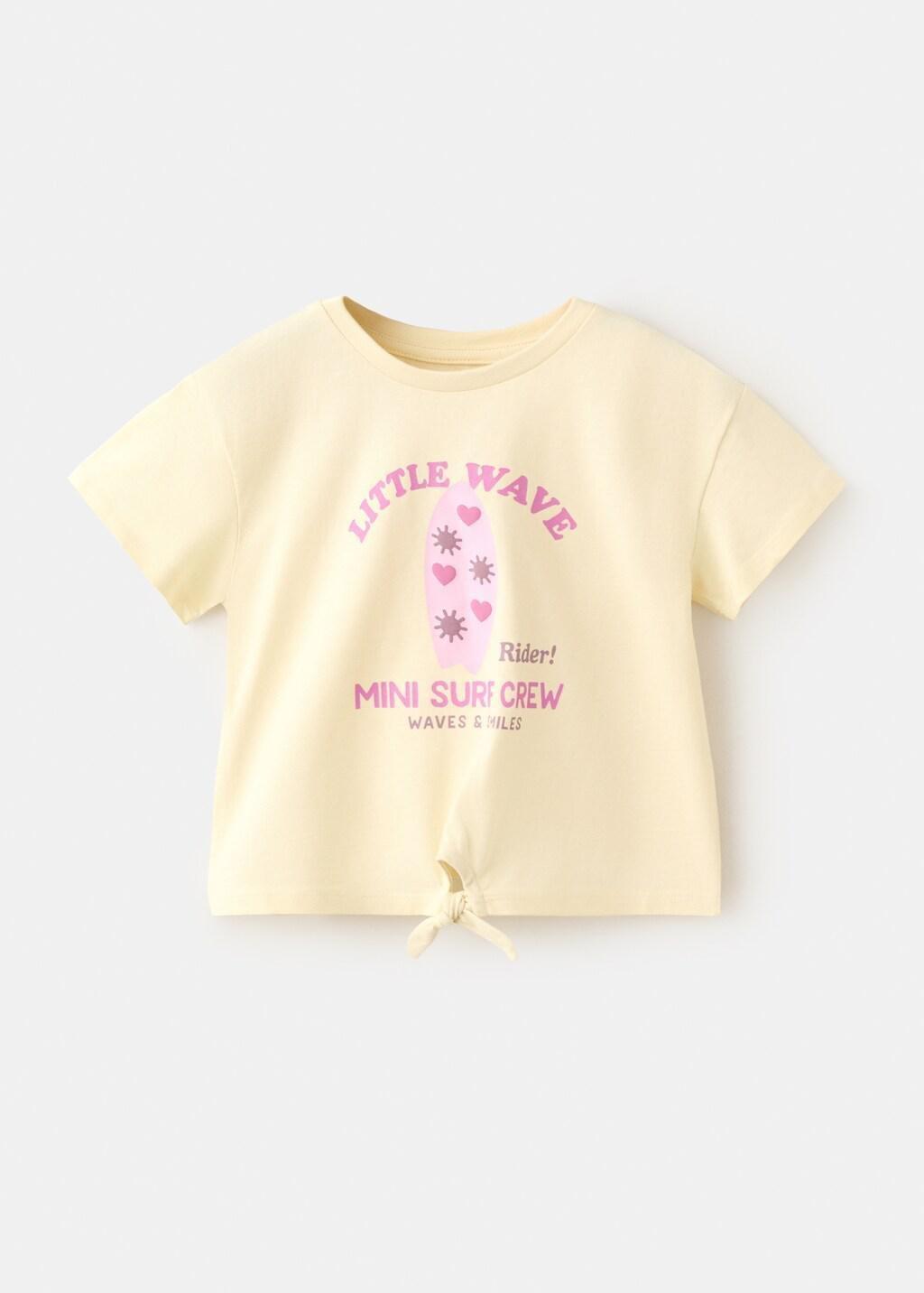 Yellow Printed T-Shirt With Tie Detail, Baby Girls, Yellow, large image number 6