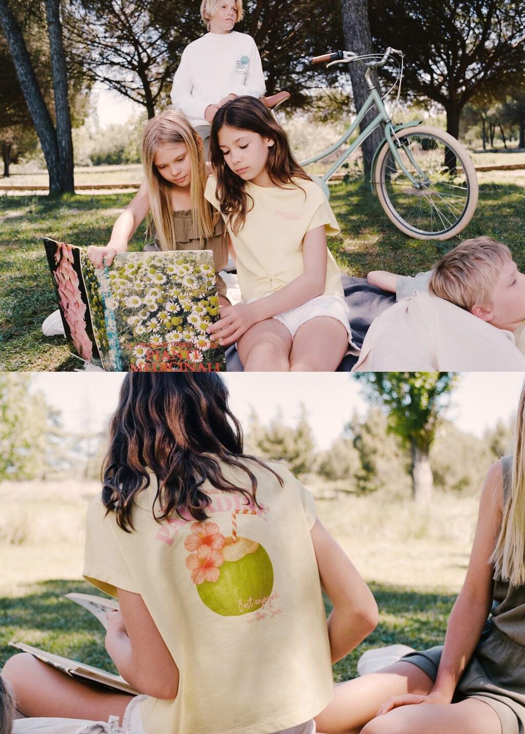 Yellow Printed T-Shirt With Tie Detail, Kids Girls, 0201_11, large image number 3