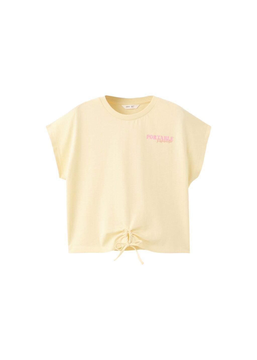 Yellow Printed T-Shirt With Tie Detail, Kids Girls, 0201_11, large image number 4
