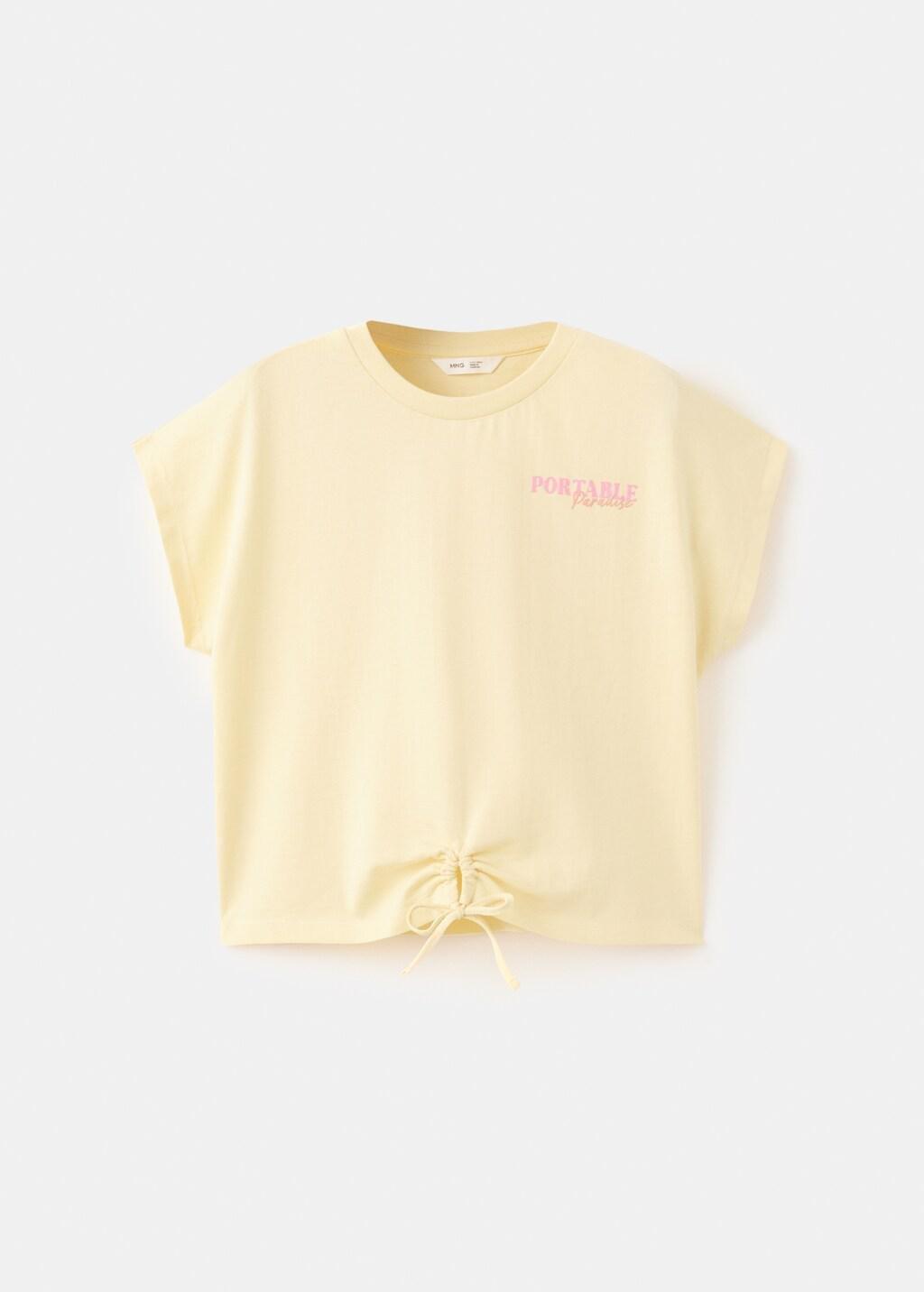 Yellow Printed T-Shirt With Tie Detail, Kids Girls, 0201_11, large image number 5