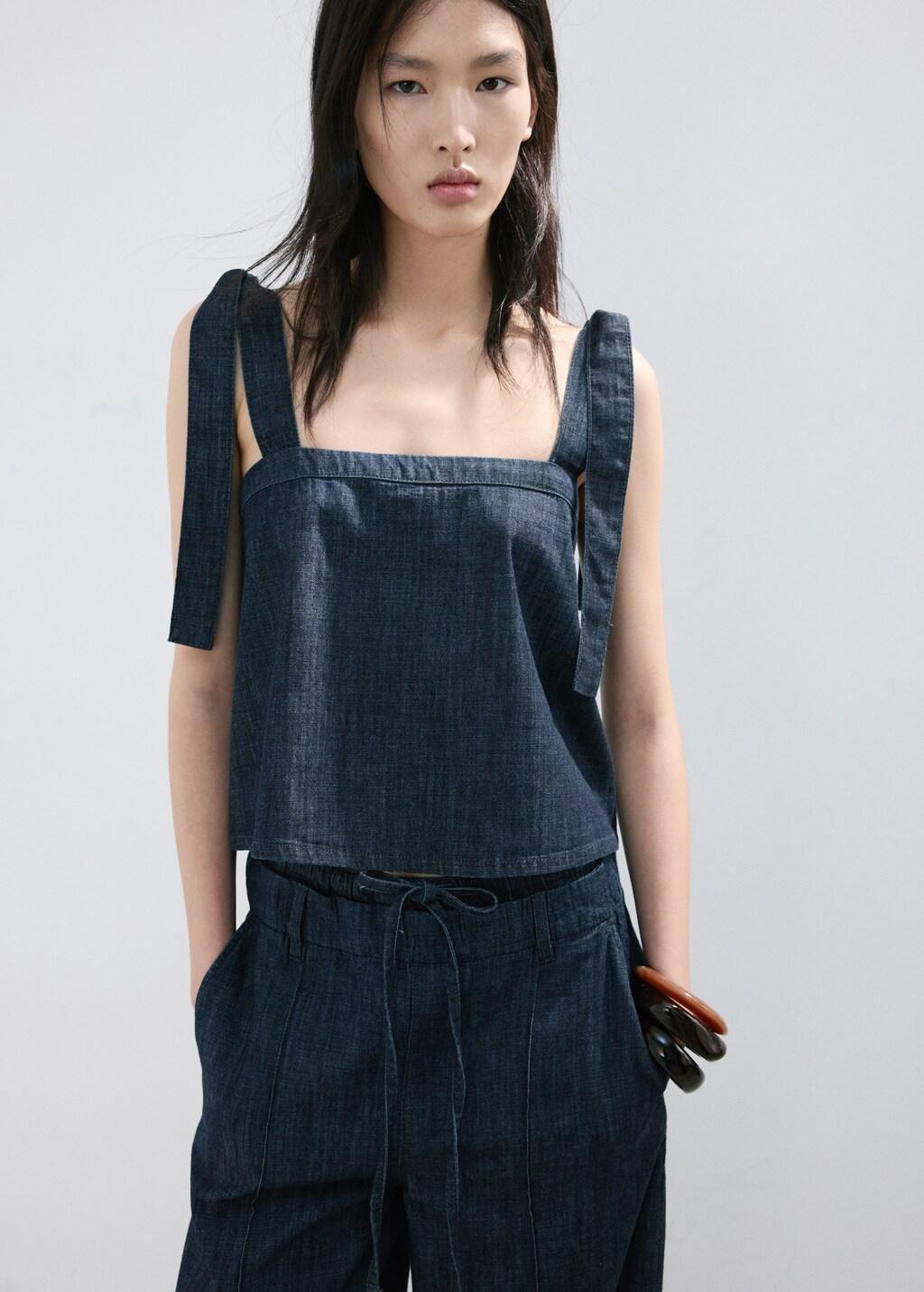 Blue Strapless Denim Top, 0201_TS, large image number 3
