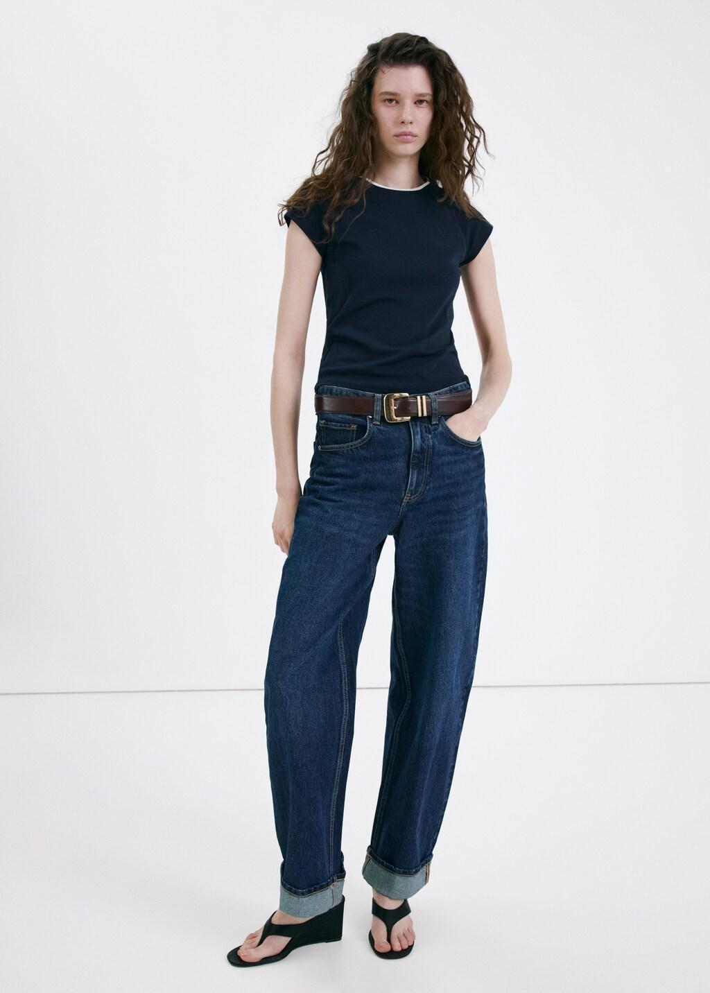 Navy Cotton T-Shirt With Contrast Piping, Navy, large image number 0