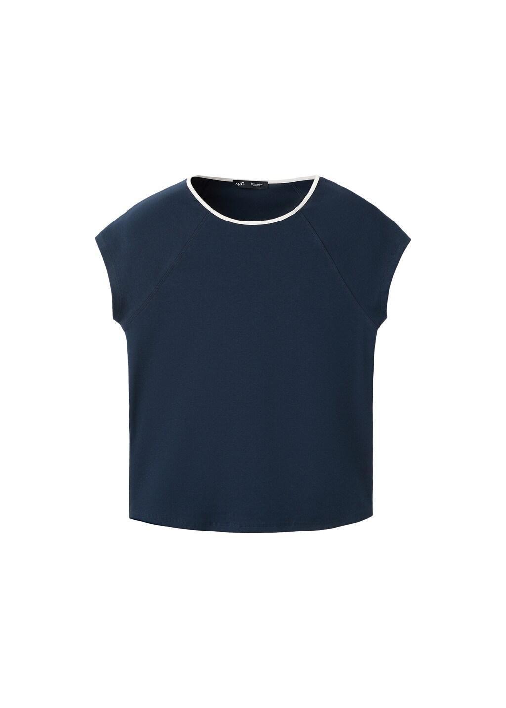 Navy Cotton T-Shirt With Contrast Piping, Navy, large image number 6