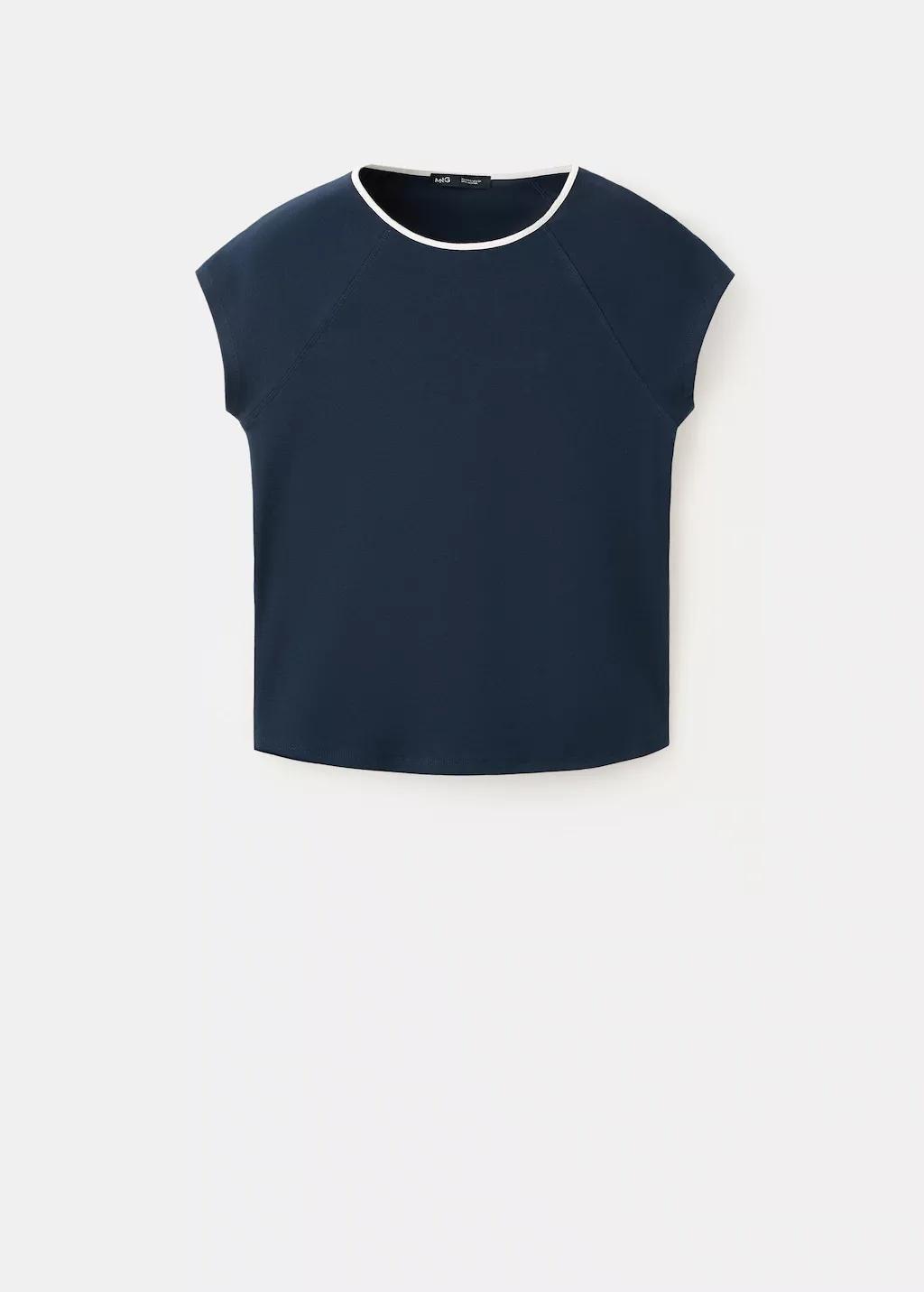 Navy Cotton T-Shirt With Contrast Piping, Navy, large image number 7