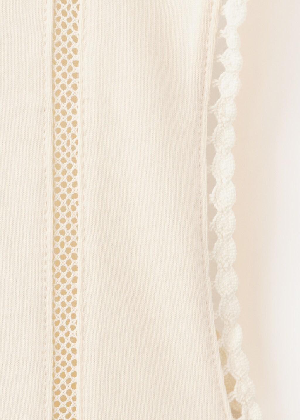 Beige Embroidered Cutwork Cotton T-Shirt, 0201_05, large image number 5
