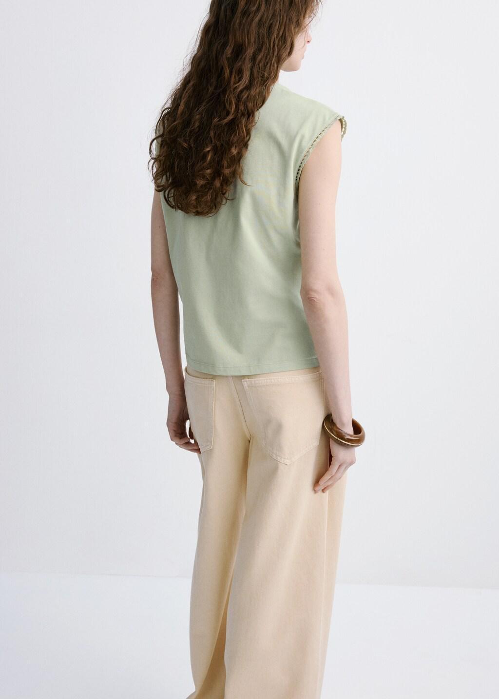 Green Embroidered Cutwork Cotton T-Shirt, Green, large image number 2