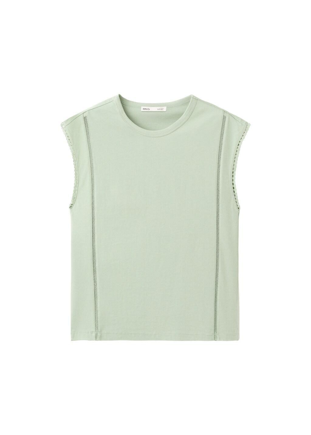 Green Embroidered Cutwork Cotton T-Shirt, Green, large image number 7