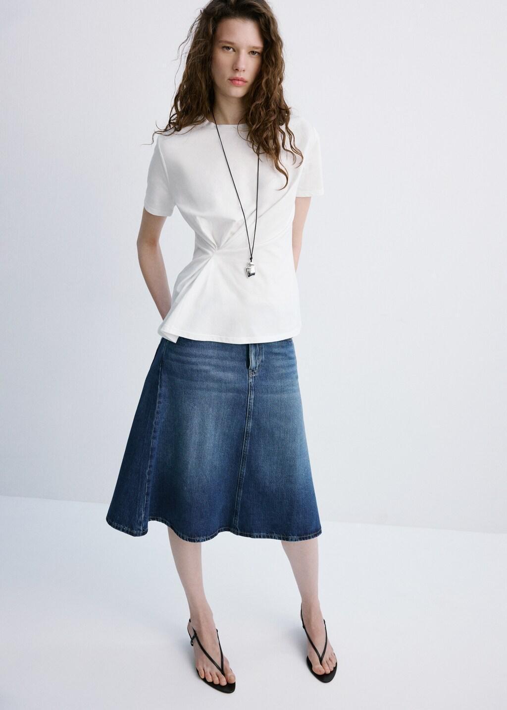White Cotton T-Shirt With Pucker Detail, White, large image number 0