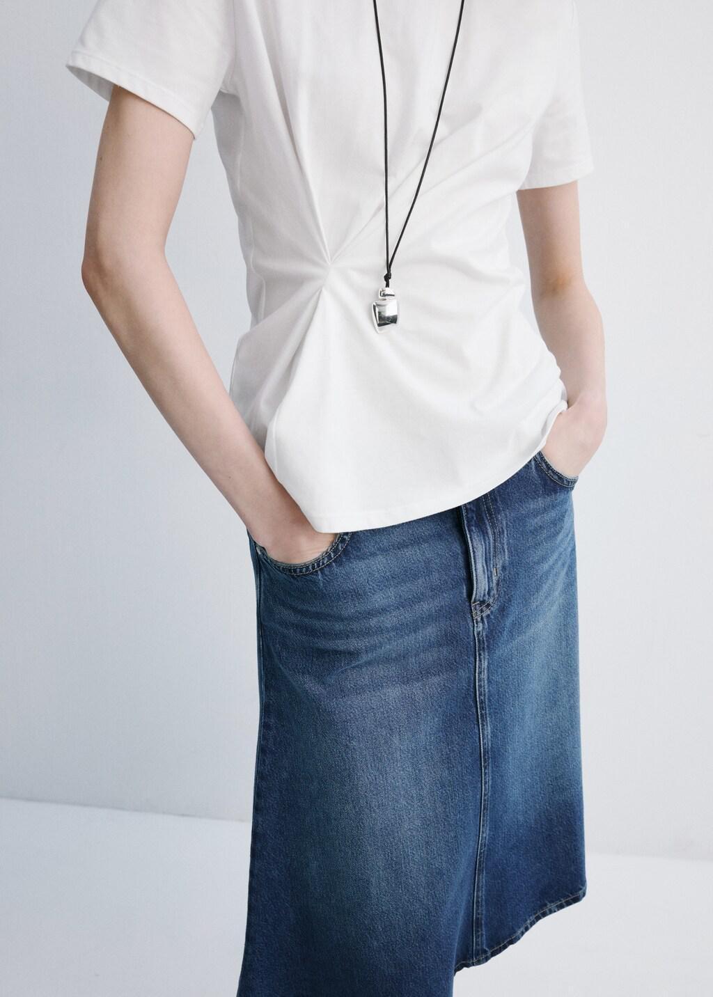 White Cotton T-Shirt With Pucker Detail, White, large image number 5