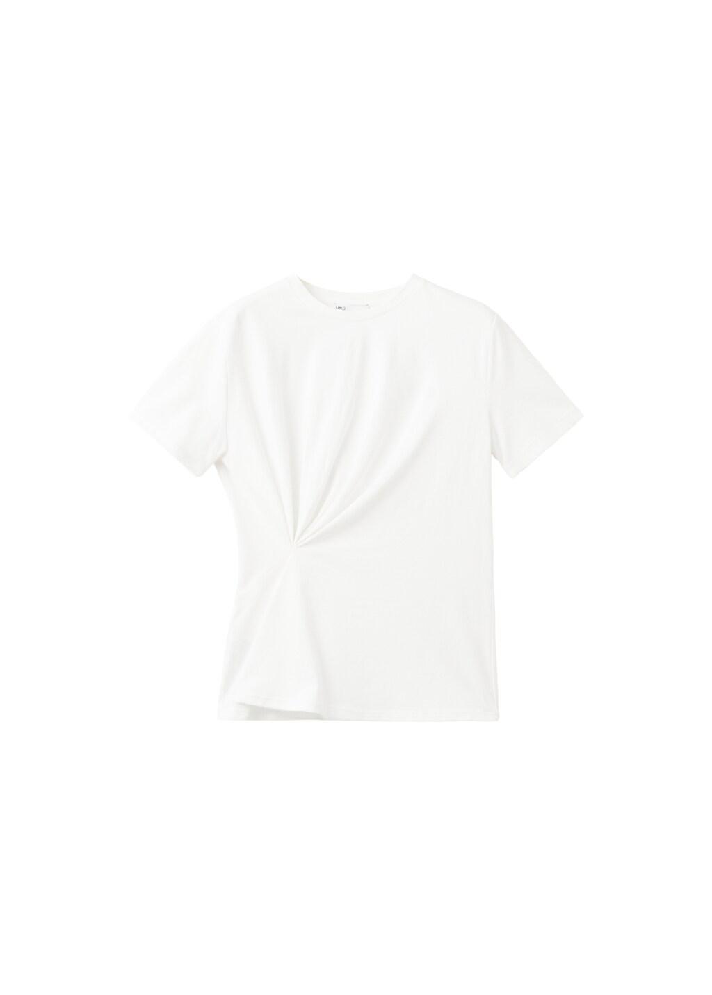 White Cotton T-Shirt With Pucker Detail, White, large image number 6