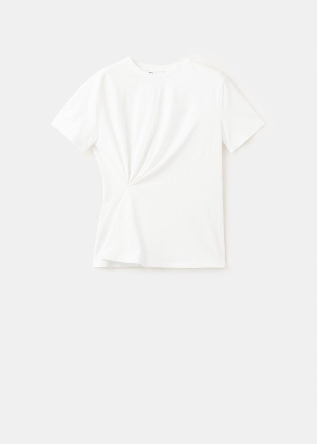 White Cotton T-Shirt With Pucker Detail, White, large image number 7