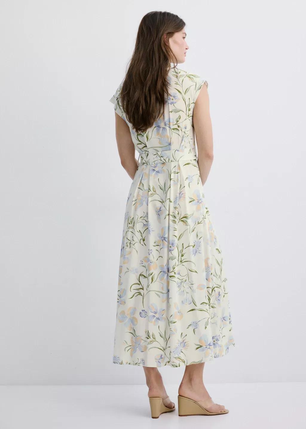 Beige Floral-Print Shirt-Style Dress, 0201_05, large image number 2