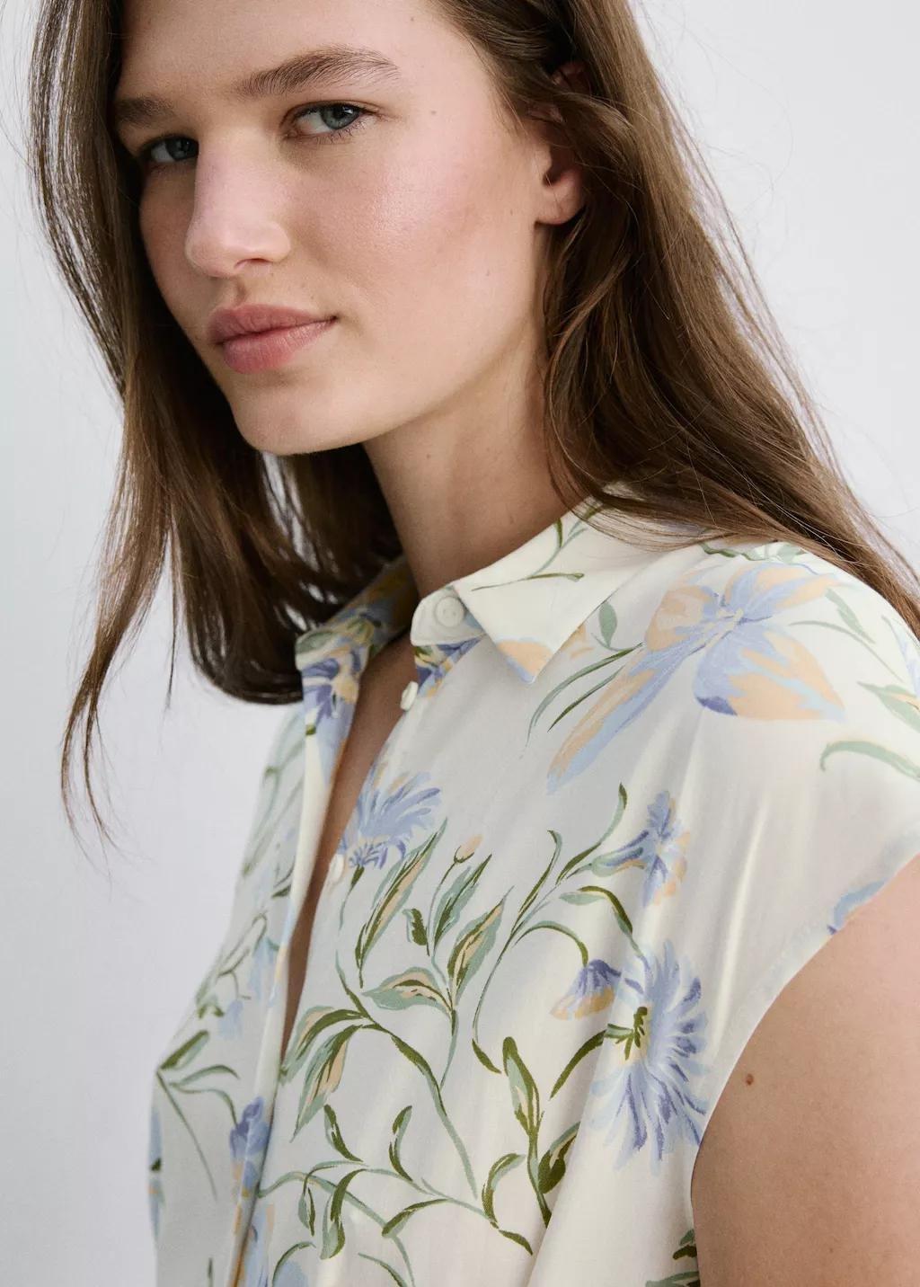 Beige Floral-Print Shirt-Style Dress, 0201_05, large image number 4