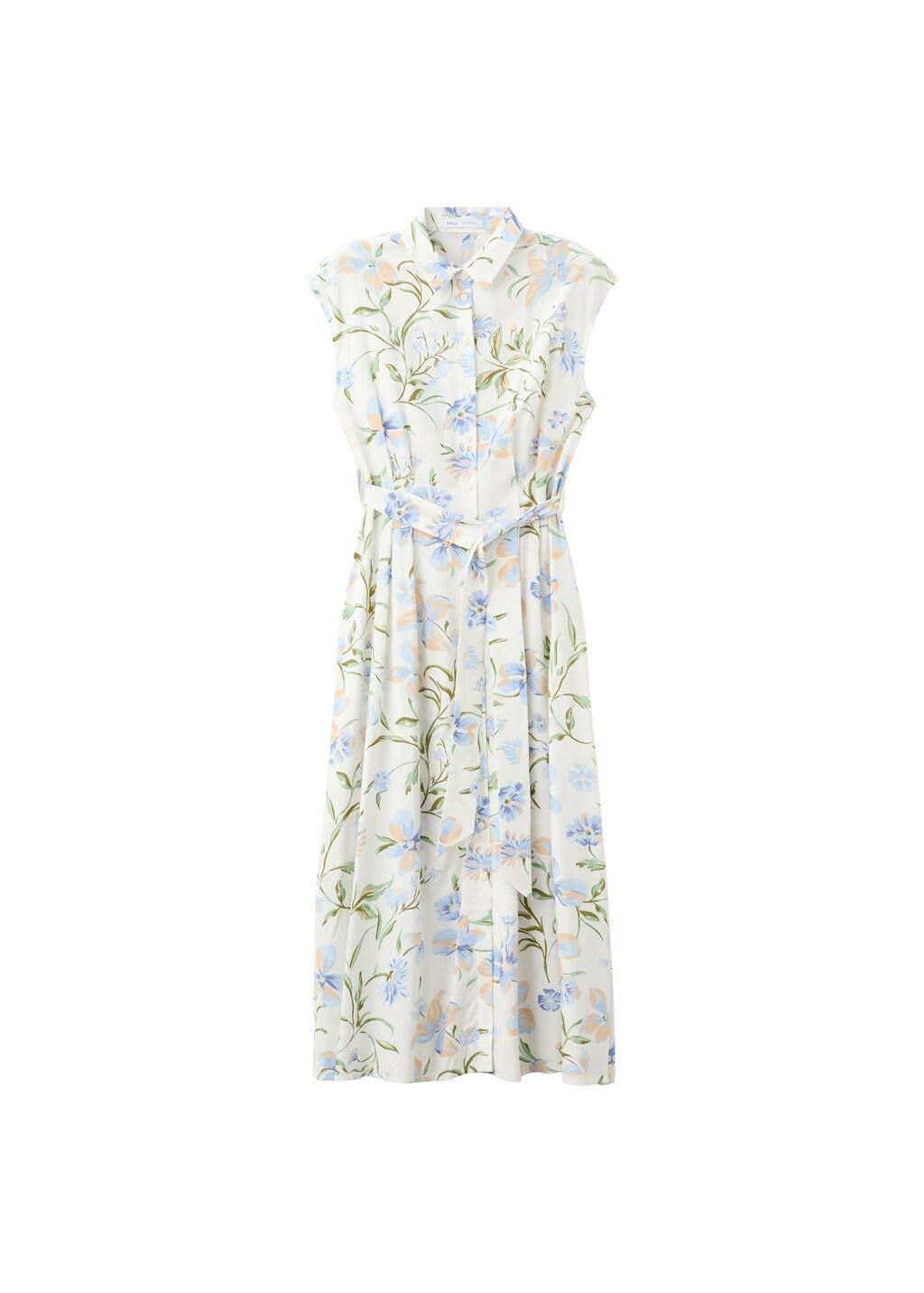 Beige Floral-Print Shirt-Style Dress, 0201_05, large image number 7