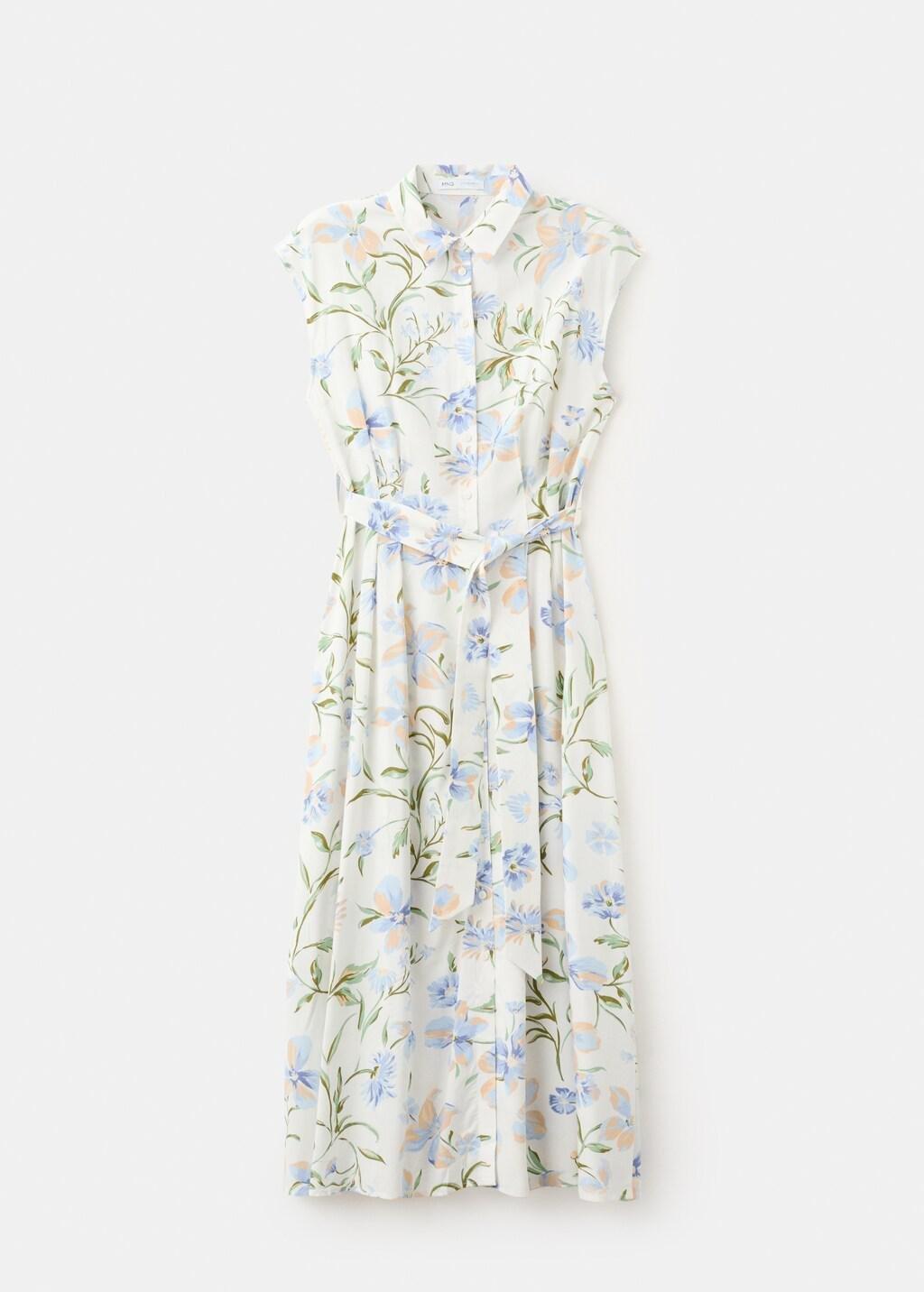 Beige Floral-Print Shirt-Style Dress, 0201_05, large image number 8