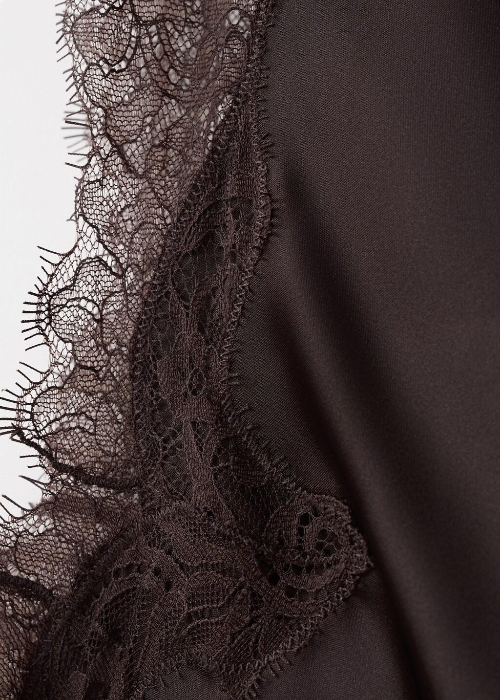 Brown Asymmetric Satin Lace Dress, 0201_32, medium