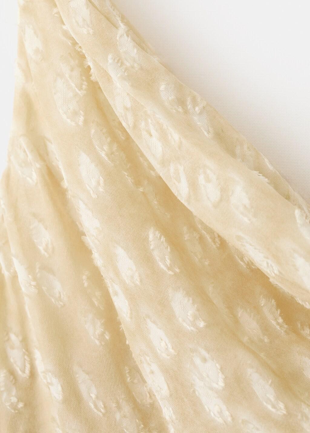 Beige Textured Dress With Draped Neckline, Light Beige, large image number 1