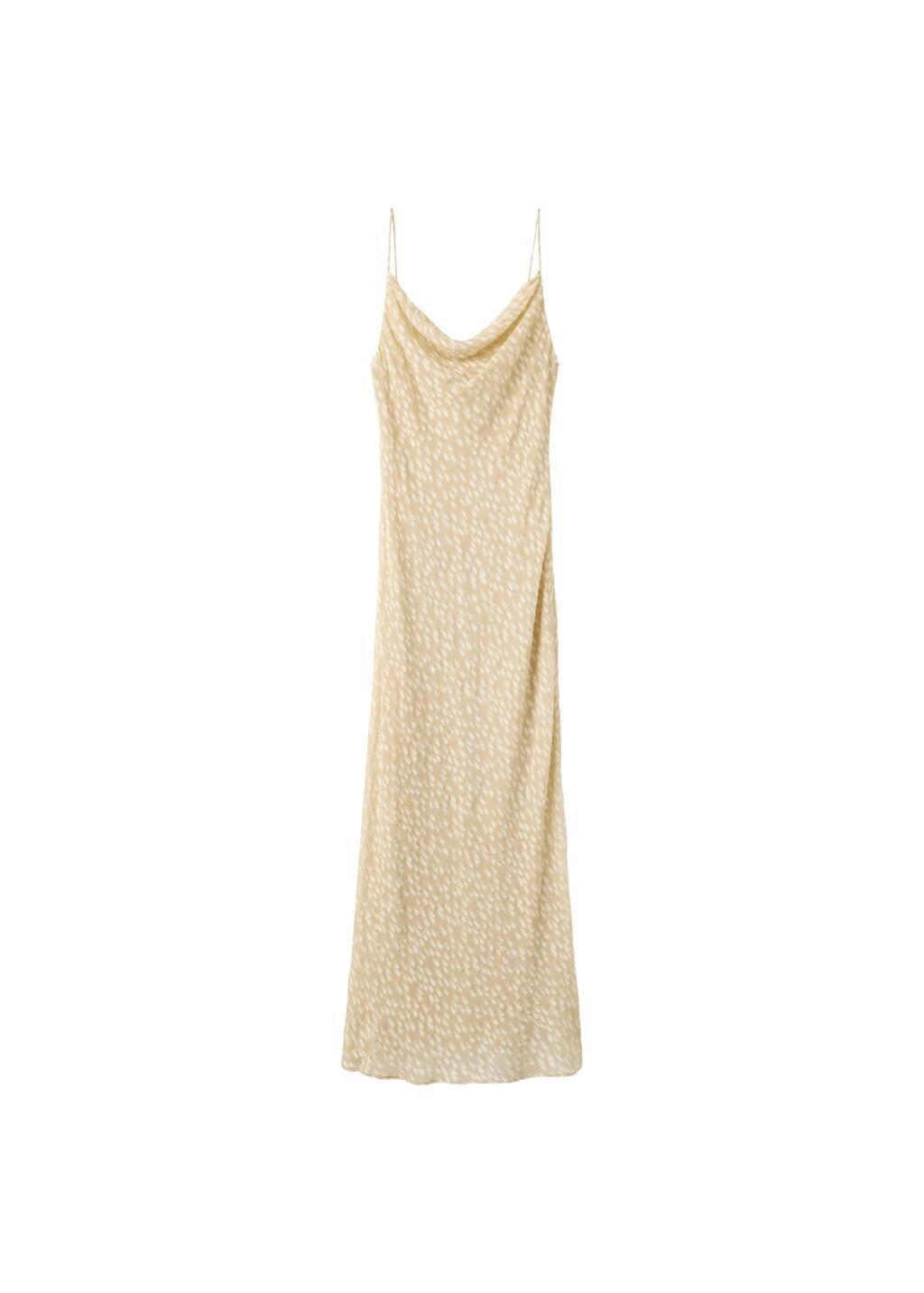 Beige Textured Dress With Draped Neckline, Light Beige, large image number 7