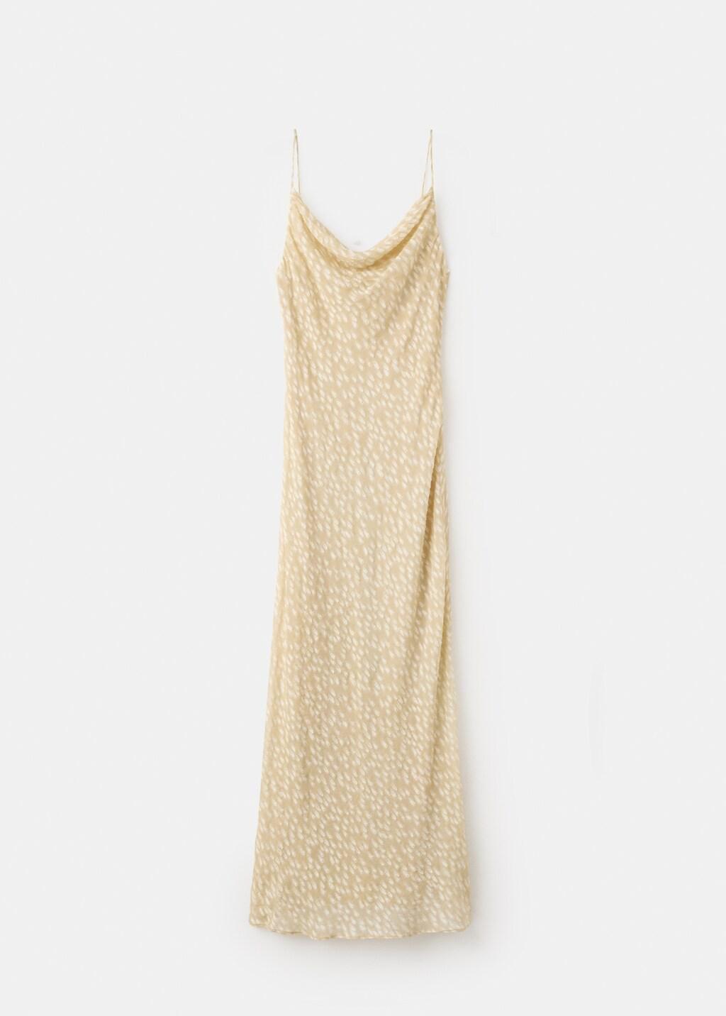 Beige Textured Dress With Draped Neckline, Light Beige, large image number 8