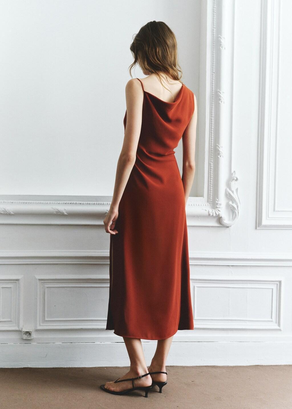 Orange Asymmetric Side Ruched Dress, 0201_28, large image number 2