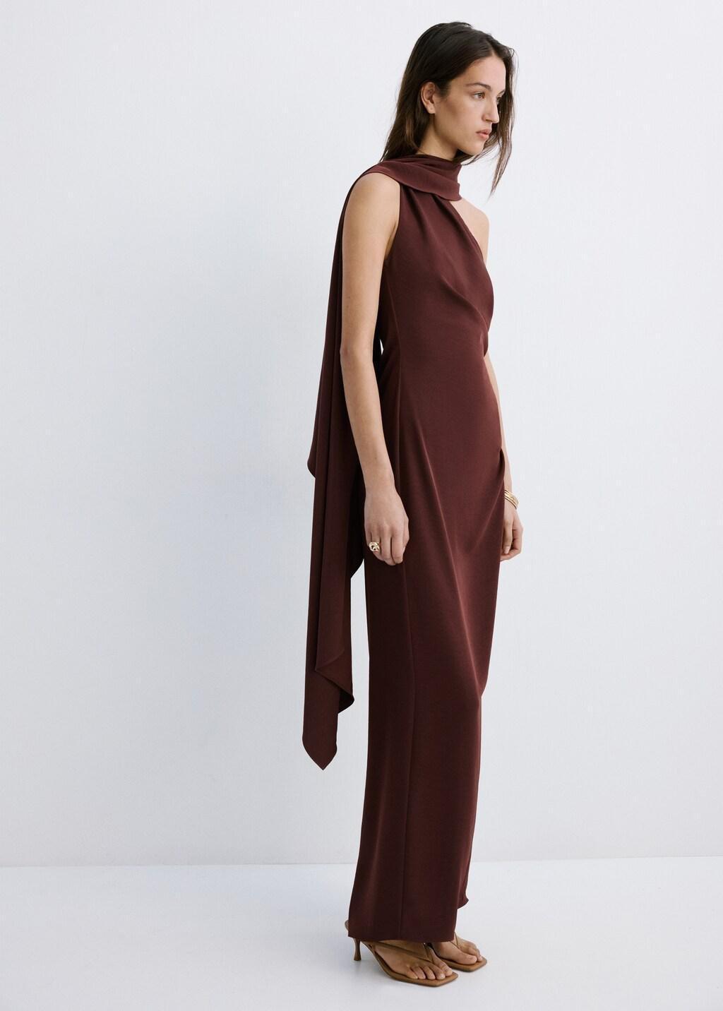 Brown Asymmetrical Dress With Scarf, 0201_30, medium