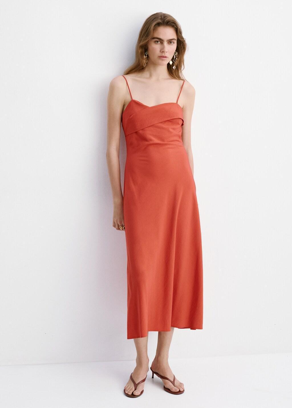 Red Midi Dress With A Wrap Neckline, 0201_70, large image number 0