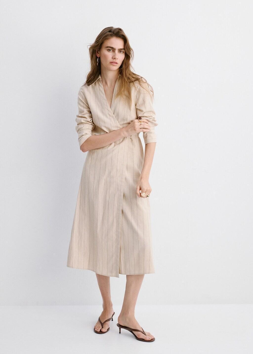 Brown Striped Shirt Dress, 0201_30, large image number 0