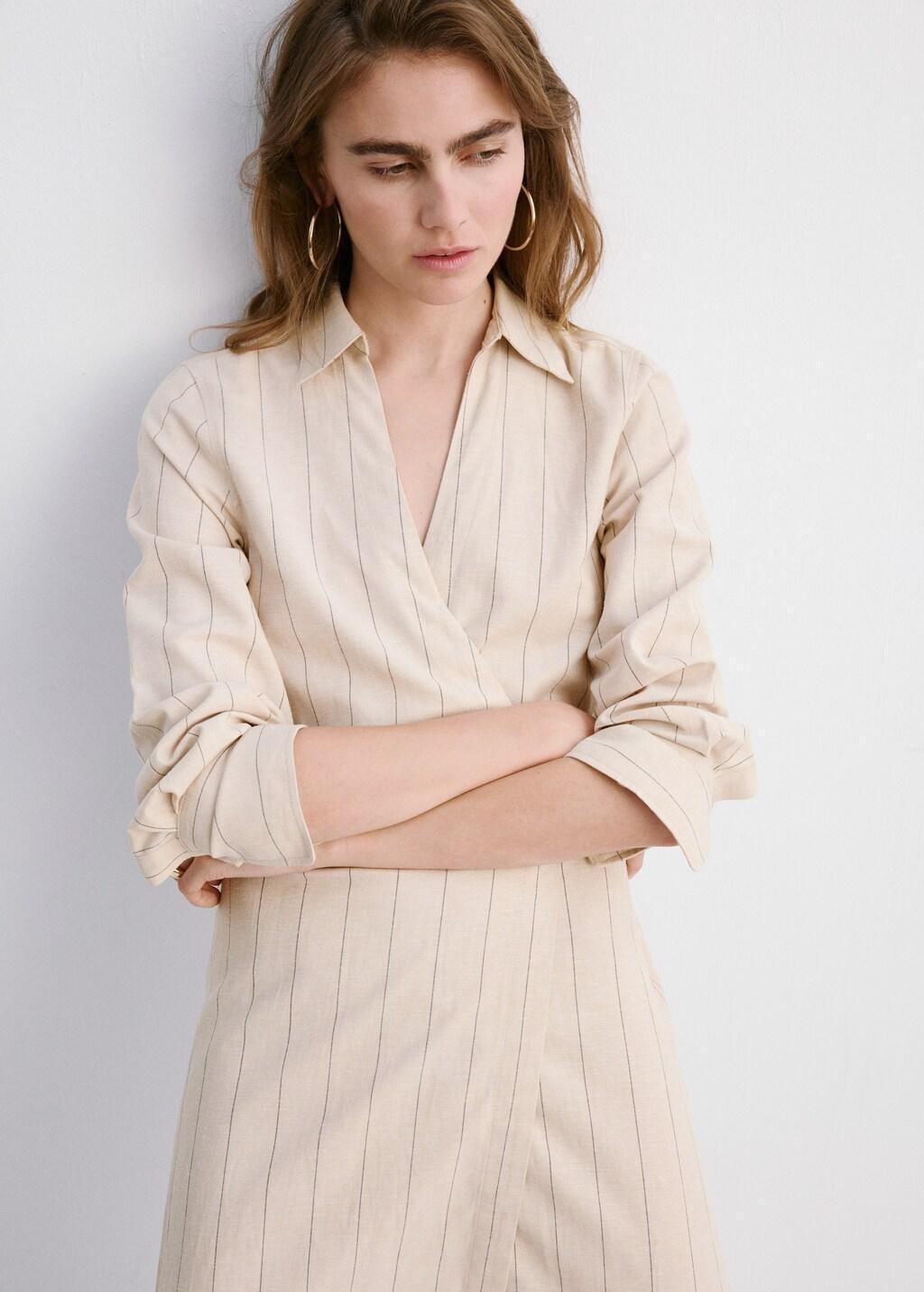 Brown Striped Shirt Dress, 0201_30, large image number 3