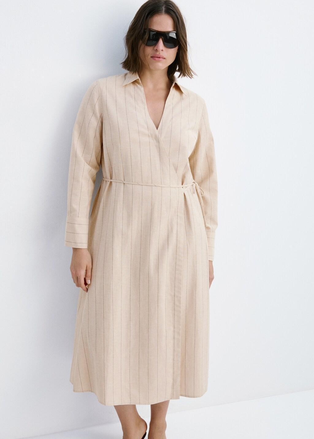Brown Striped Shirt Dress, 0201_30, large image number 6