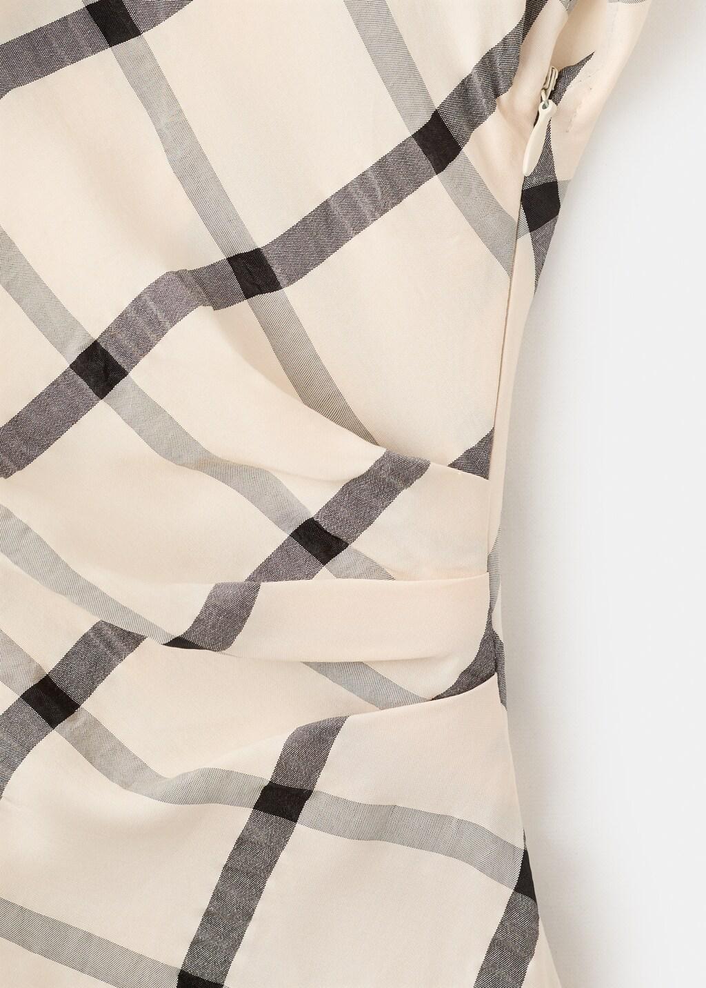 Beige Check Dress With Draped Collar, Light Beige, large image number 5