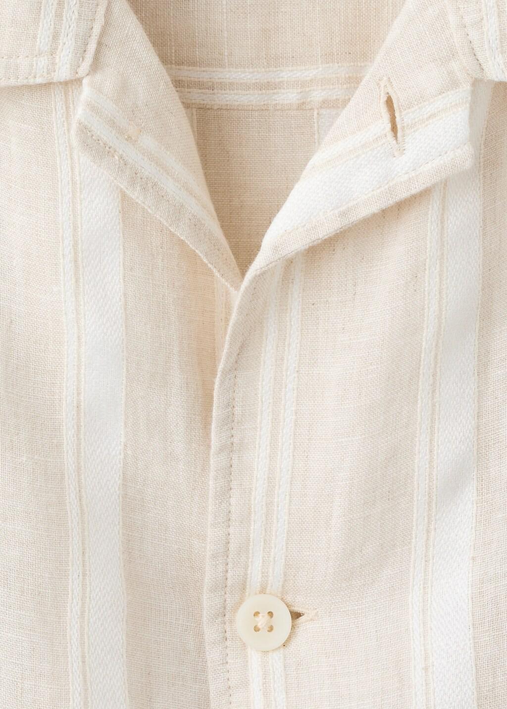 Beige Striped Linen Shirt With A Bowling Collar, 0201_08, large image number 1