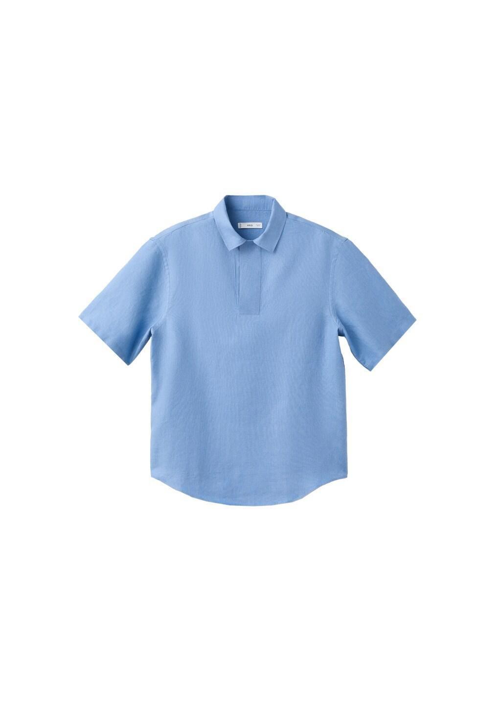 Blue Lt Pastel 100% Linen Polo Shirt, Light-Pastel Blue, large image number 8