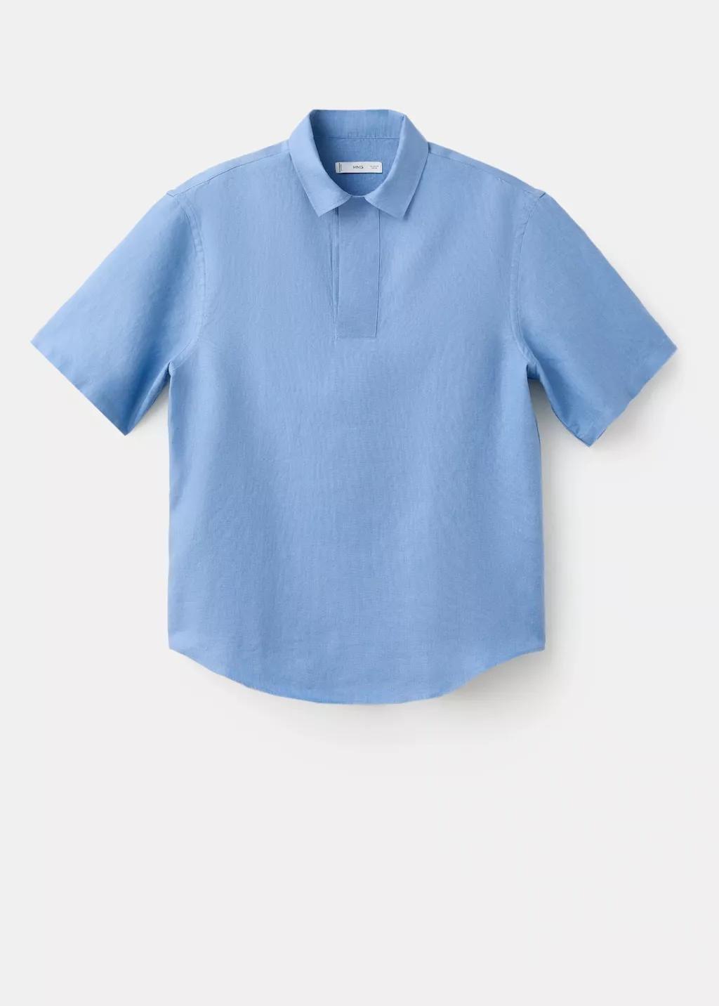 Blue Lt Pastel 100% Linen Polo Shirt, Light-Pastel Blue, large image number 9