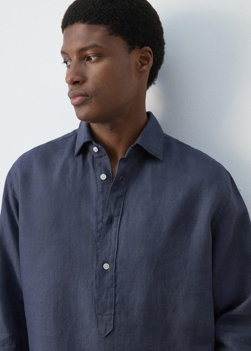 Blue 100% Linen Polo Shirt, 0201_54, large image number 4