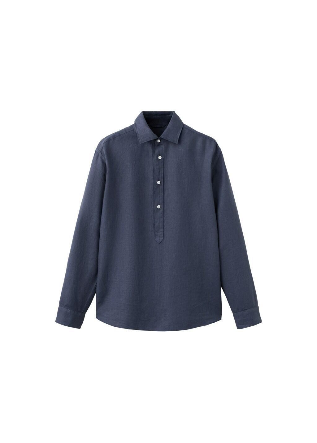 Blue 100% Linen Polo Shirt, 0201_54, large image number 6