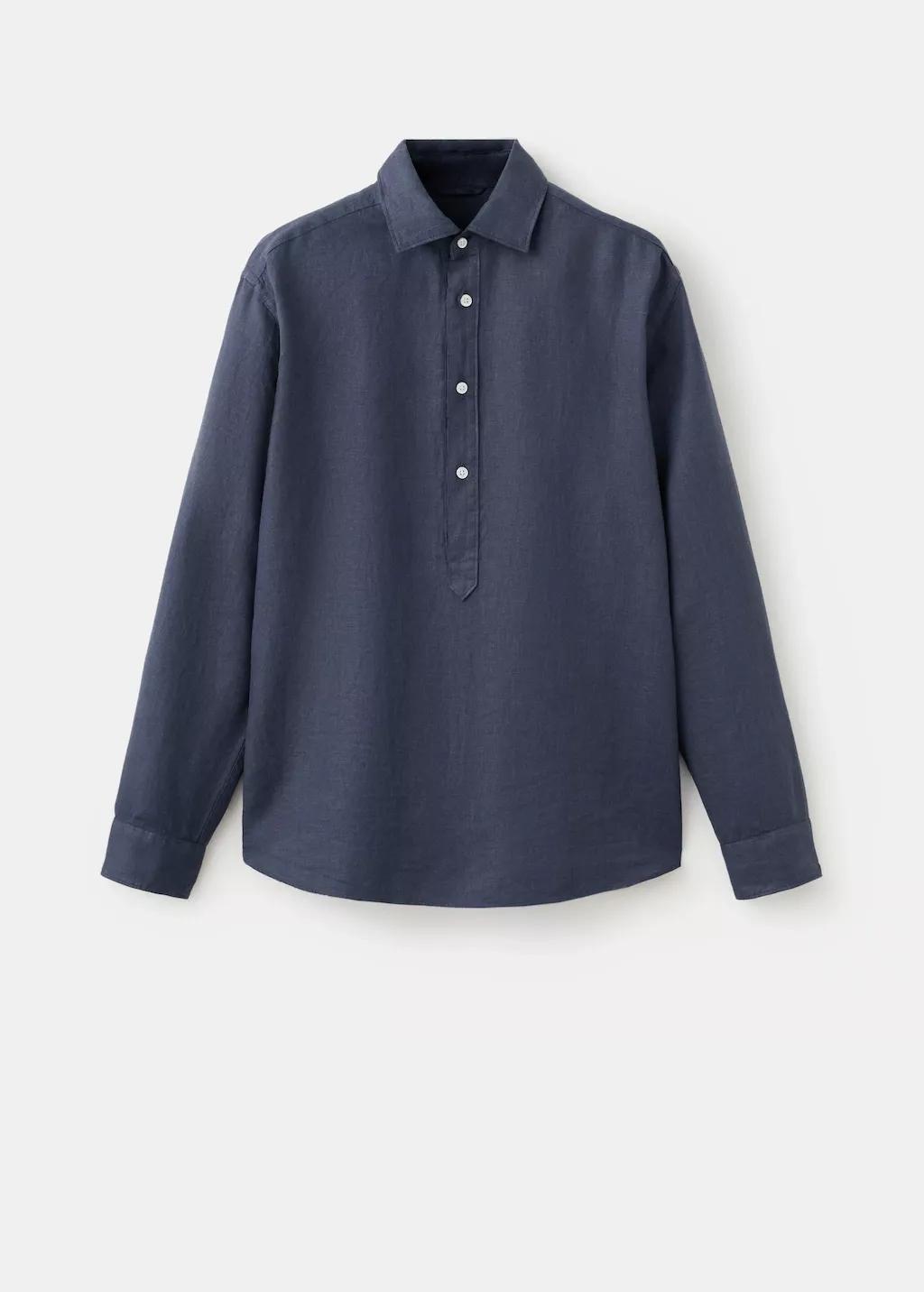 Blue 100% Linen Polo Shirt, 0201_54, large image number 7