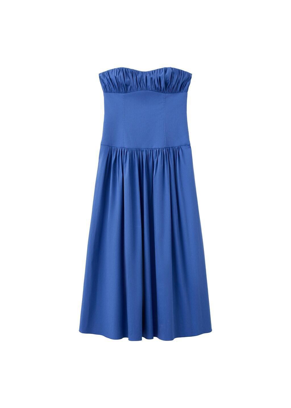 Blue Ruched Strapless Dress, 0201_52, large image number 2