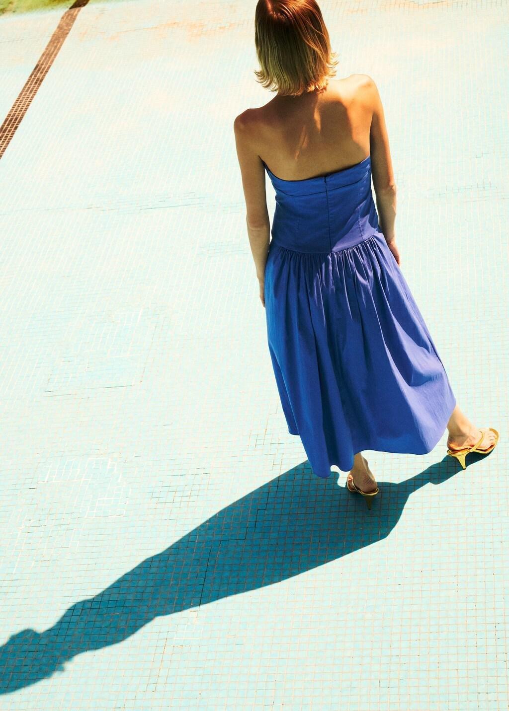 Blue Ruched Strapless Dress, Medium Blue, large image number 2