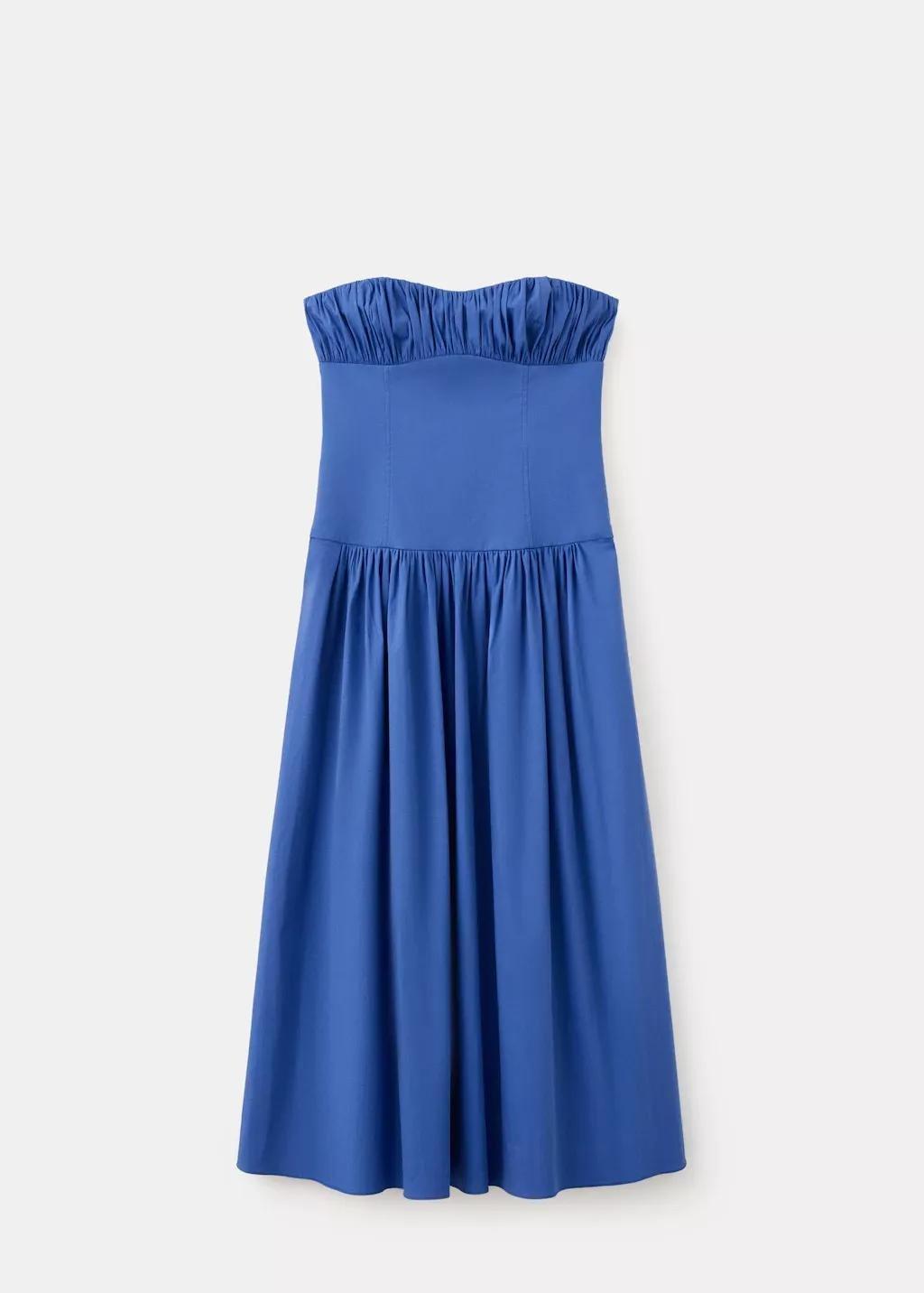 Blue Ruched Strapless Dress, 0201_52, large image number 3