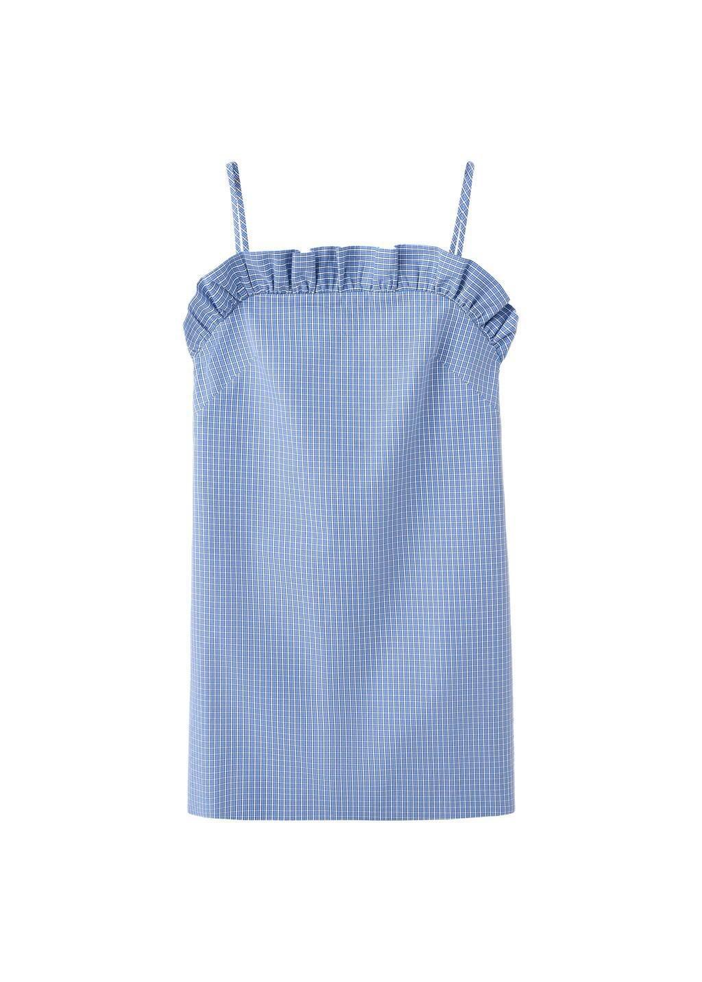 Blue Short Checked Dress With Ruffle Detail, 0201_52, large image number 6