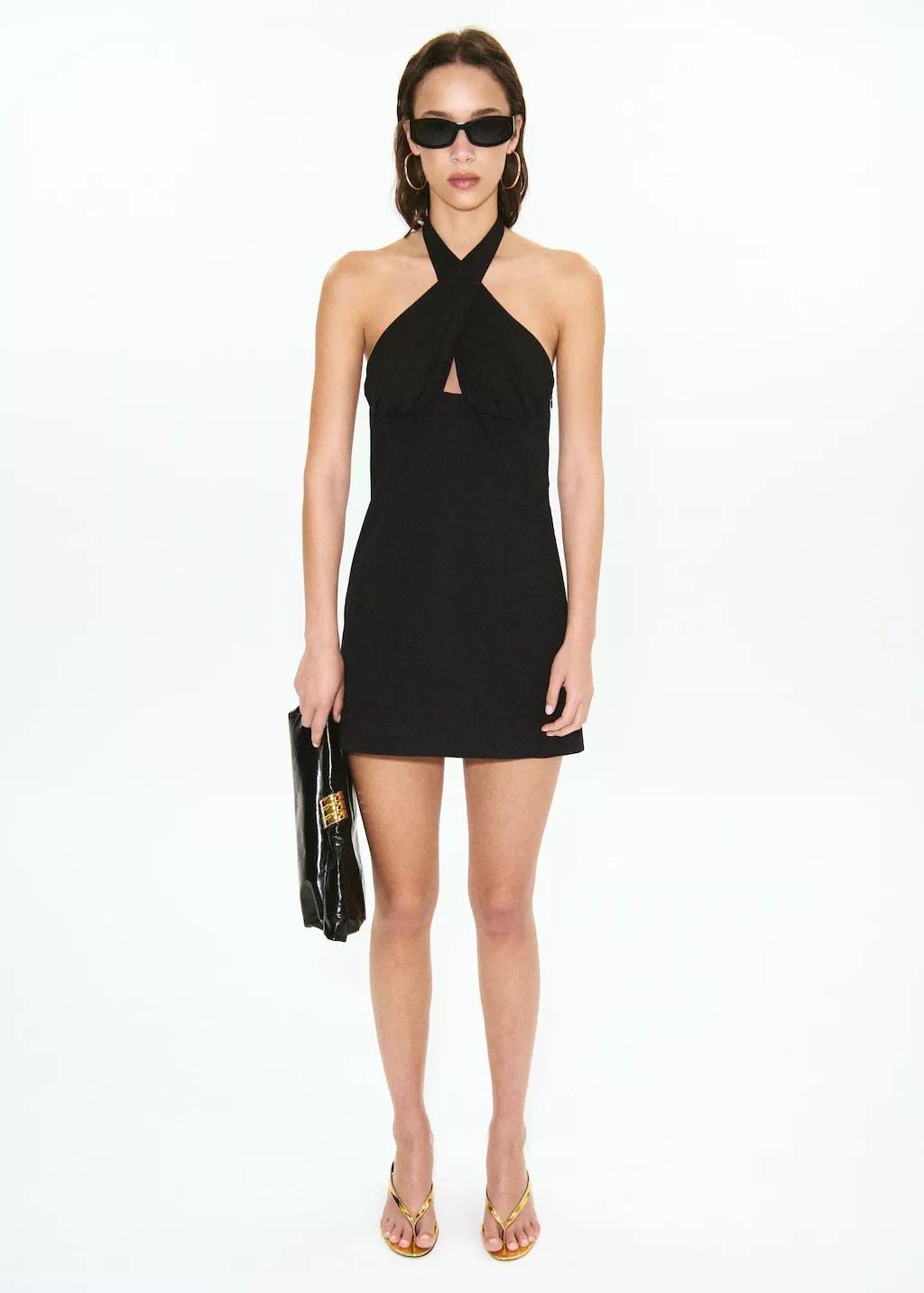 Black Cross-Over Halter Dress, 0201_99, medium