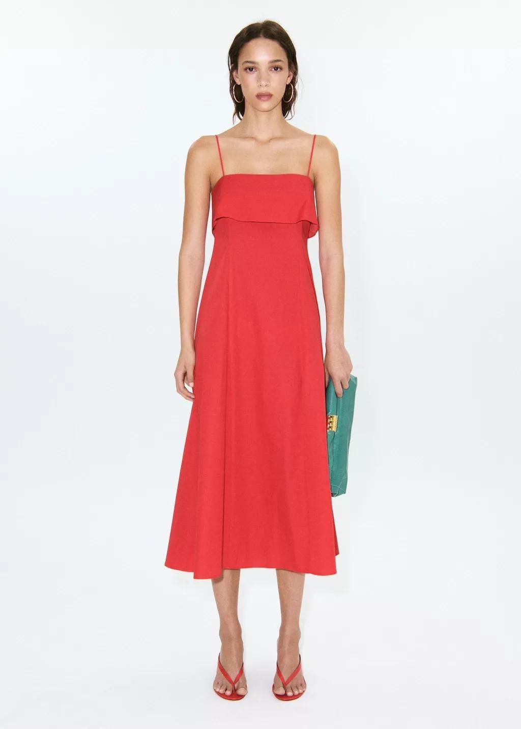 Red Flared Midi-Dress, 0201_70, large image number 0