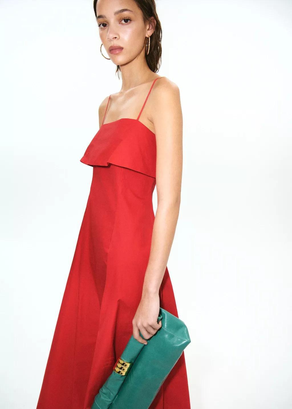 Red Flared Midi-Dress, 0201_70, large image number 3