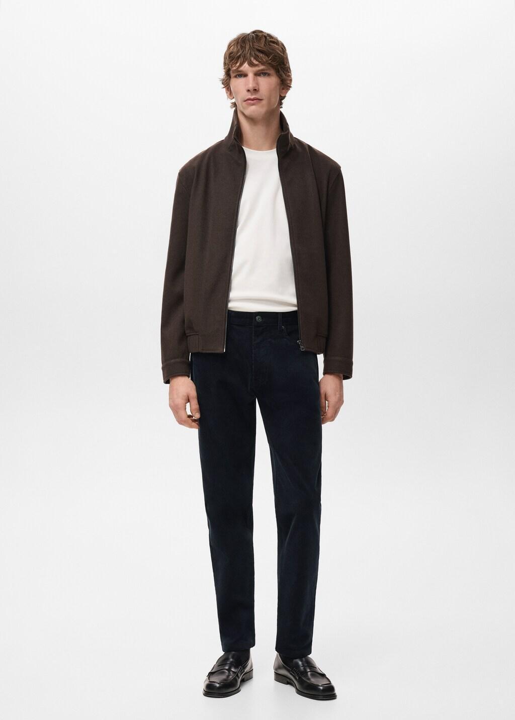 Blue Corduroy Regular-Fit Trousers, Dark Blue, large image number 0