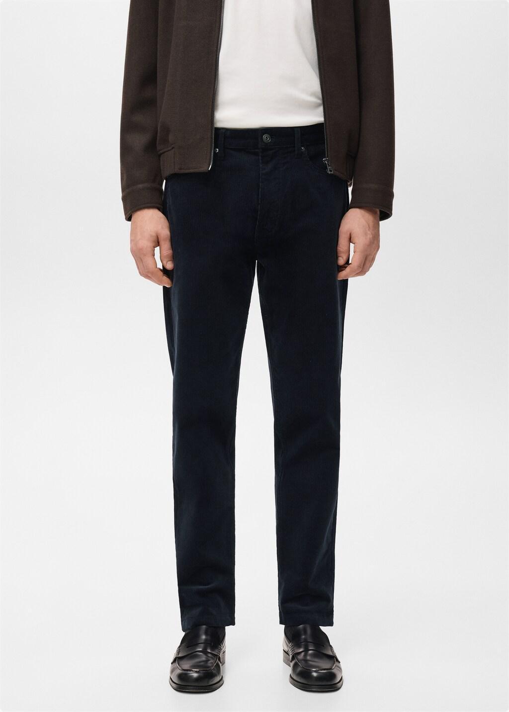 Blue Corduroy Regular-Fit Trousers, Dark Blue, large image number 3