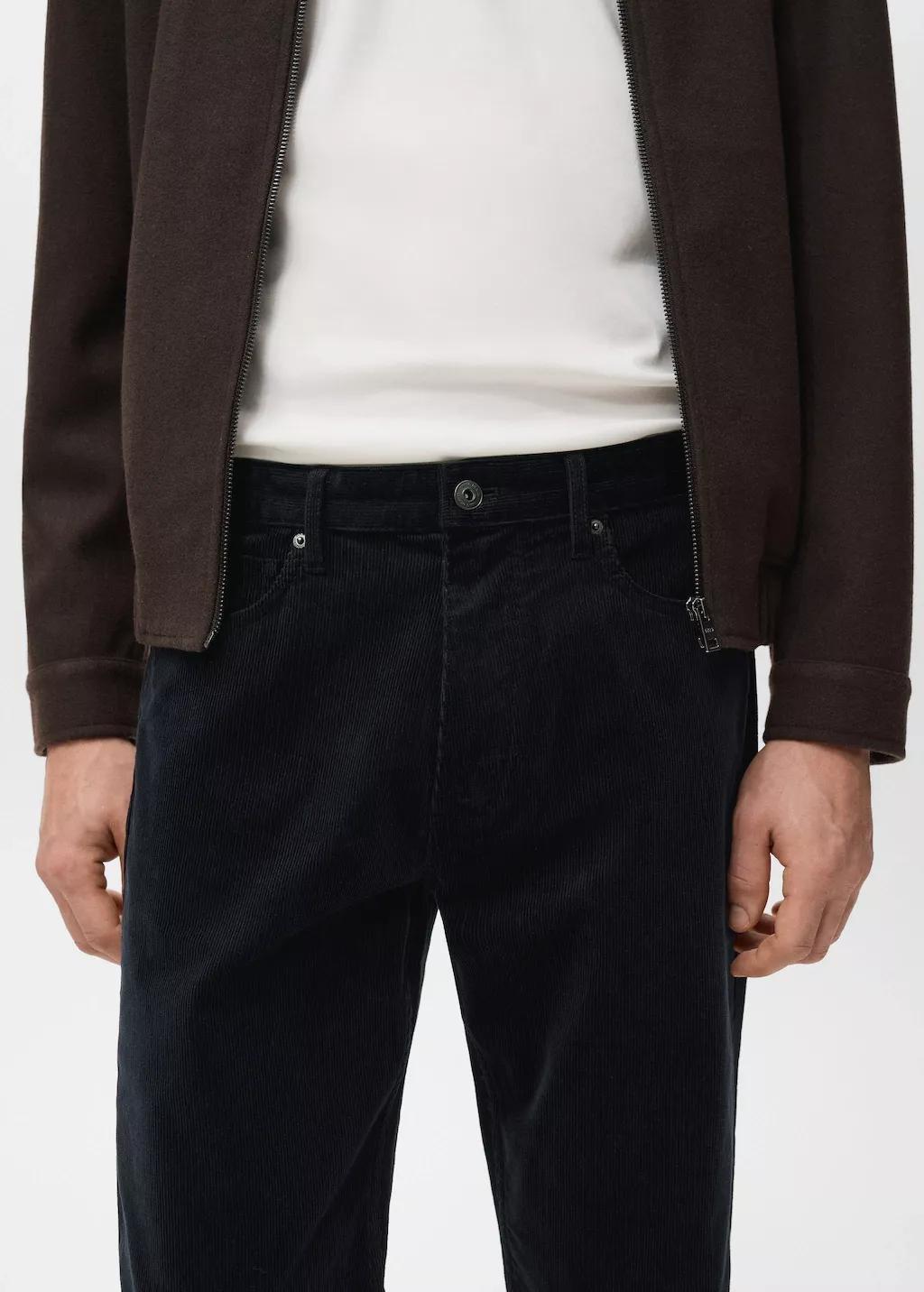 Blue Corduroy Regular-Fit Trousers, Dark Blue, large image number 4
