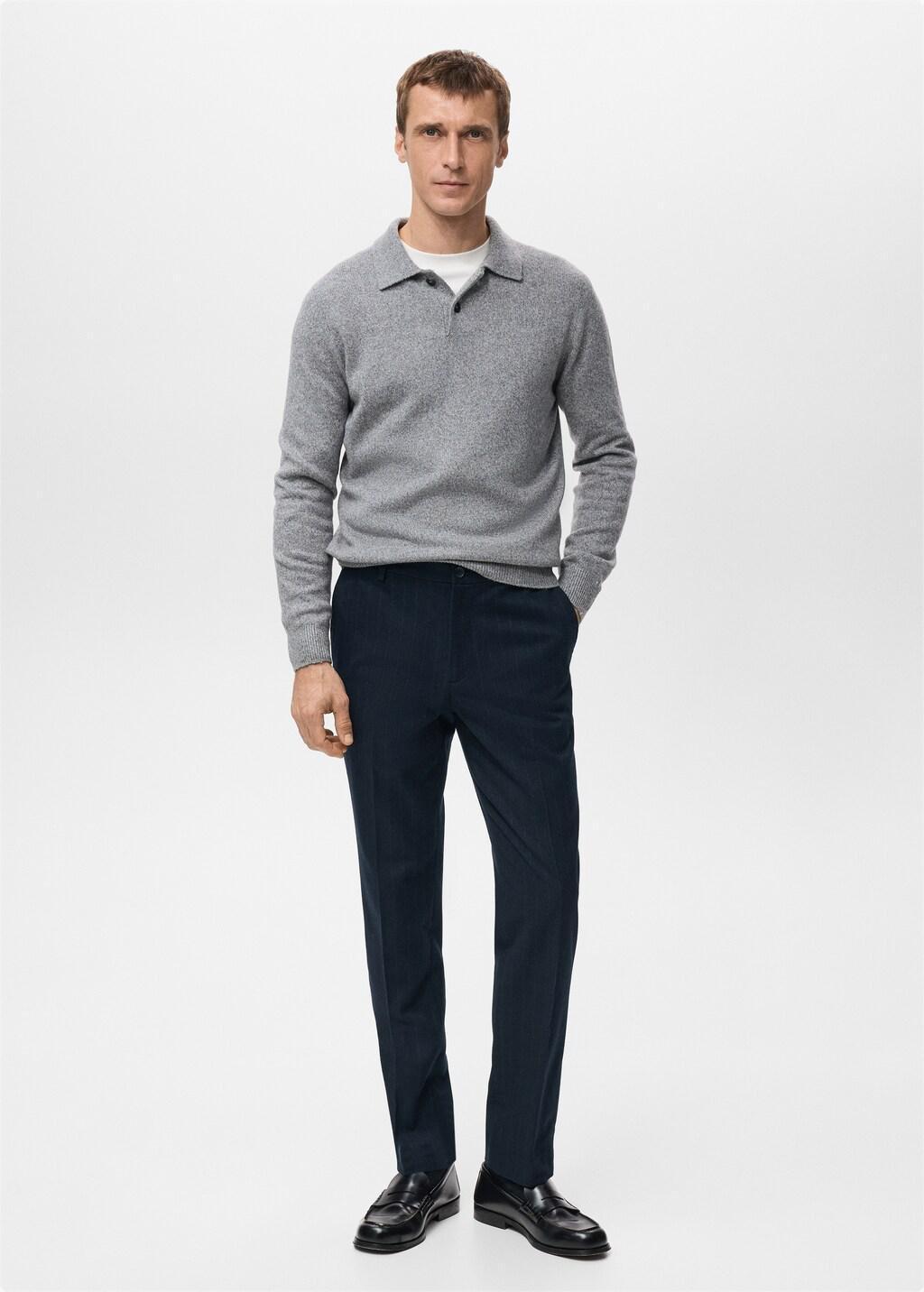 Navy Slim-Fit Flannel Trousers, Navy, large image number 0