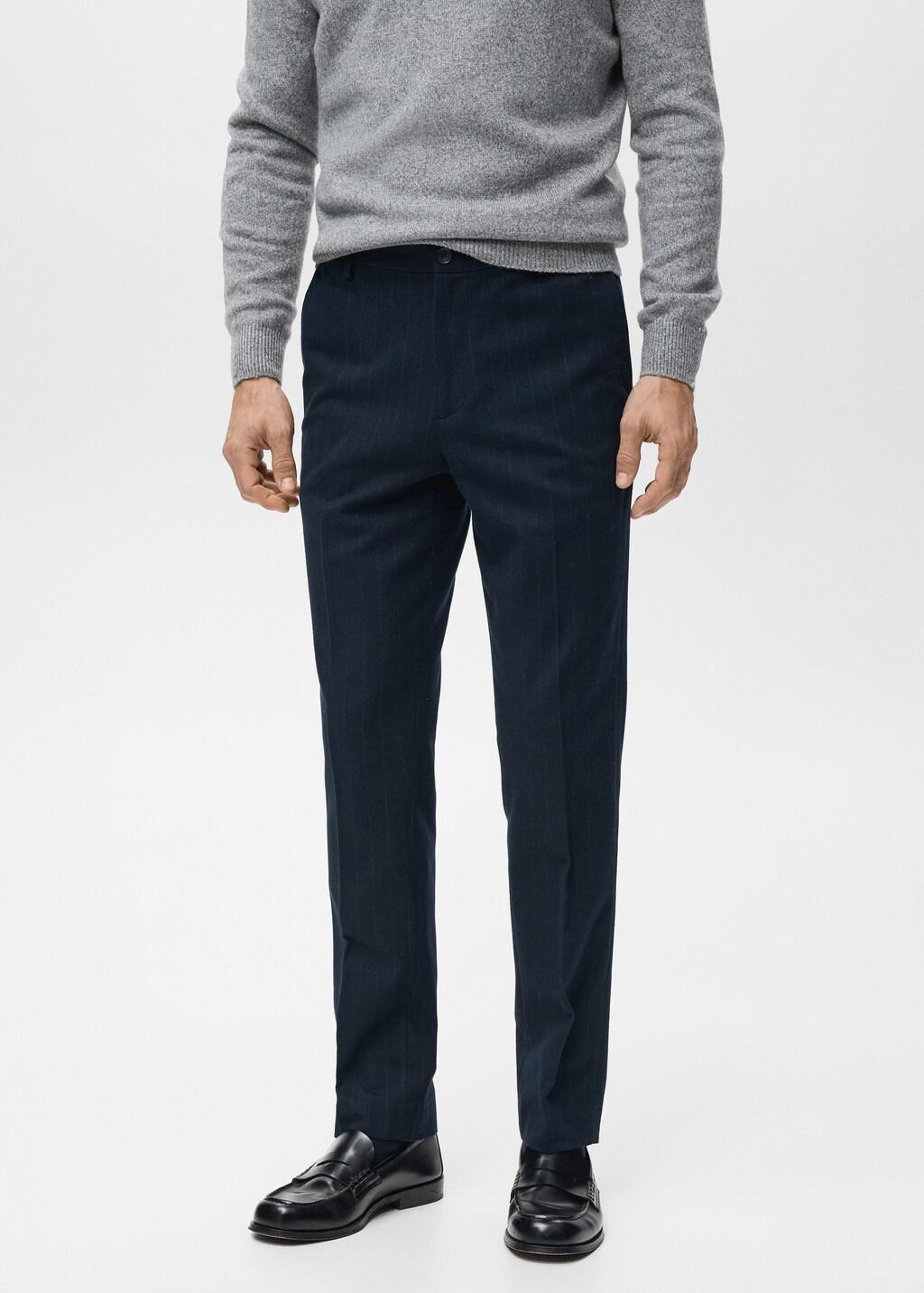 Navy Slim-Fit Flannel Trousers, 0201_69, large image number 3
