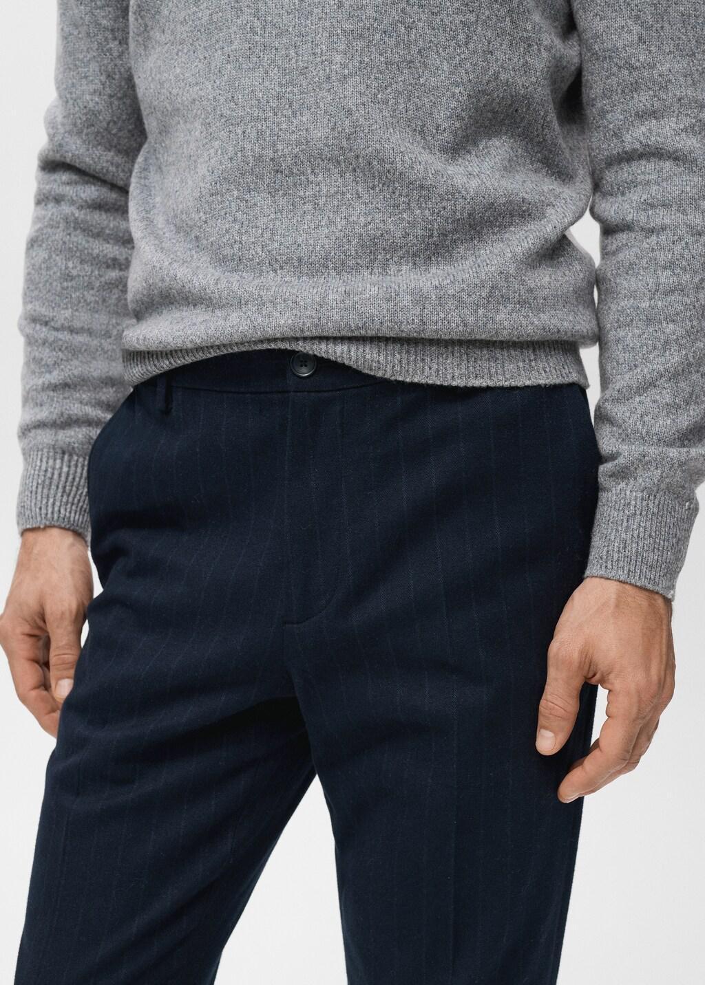 Navy Slim-Fit Flannel Trousers, 0201_69, large image number 4